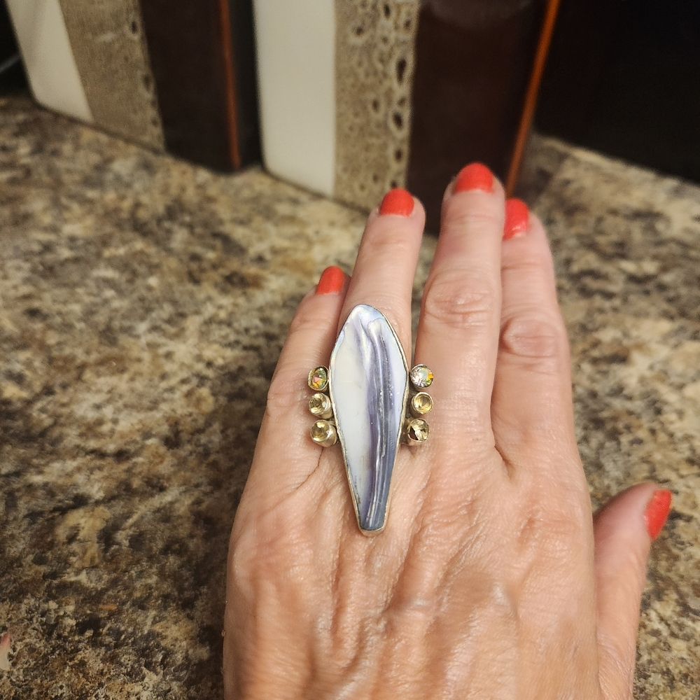 Greek silver & mother of pearl ring